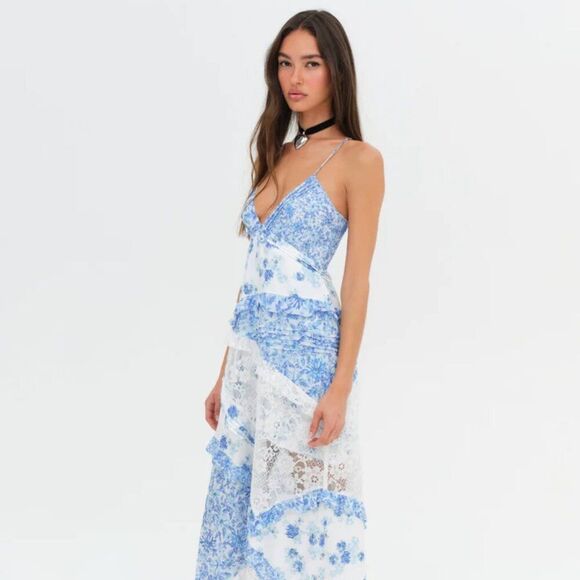 For Love And Lemons Dresses & Skirts - FOR LOVE & LEMONS Rosalyn Maxi Dress in Blue (size S) NWT